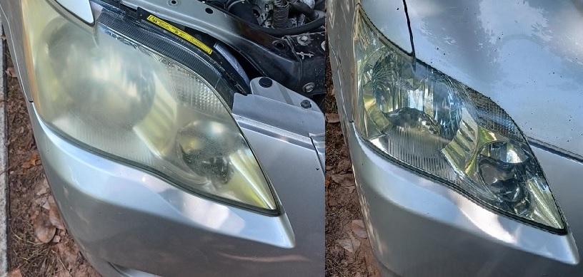 Headlight before and after restoration