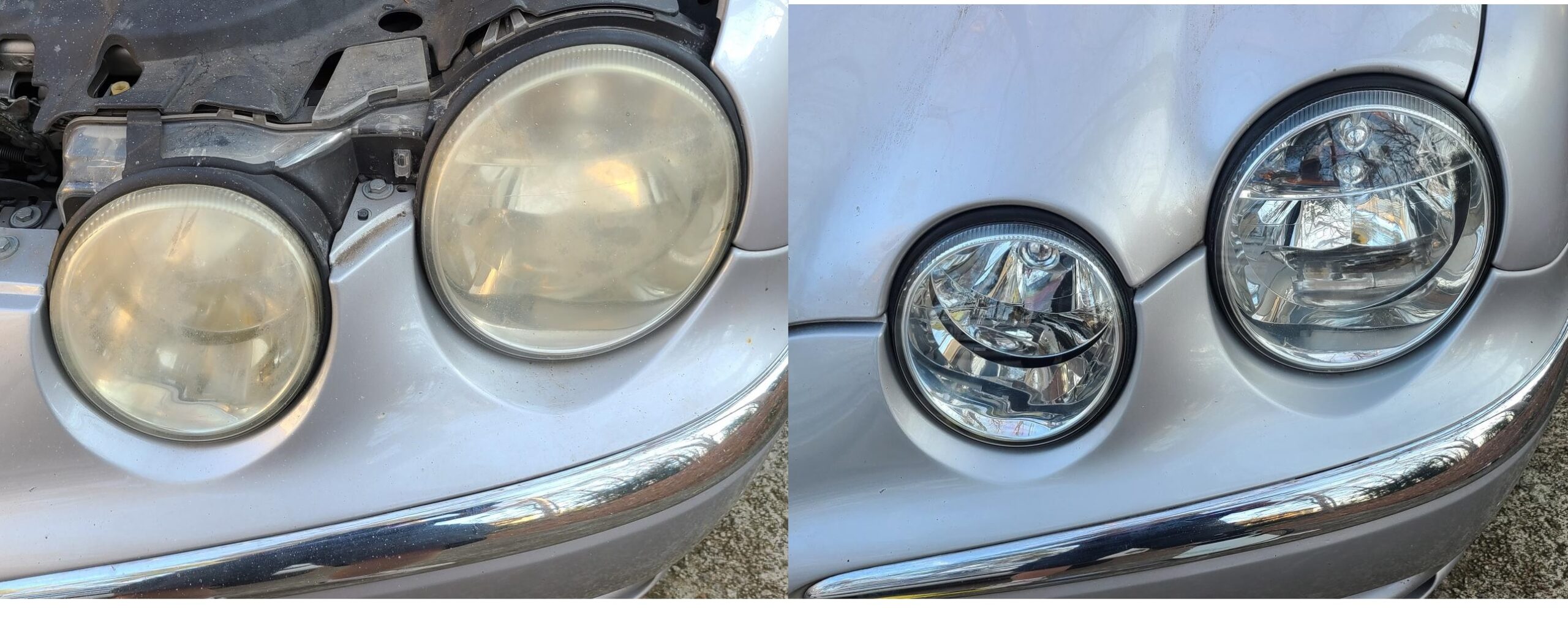 Headlight before and after restoration