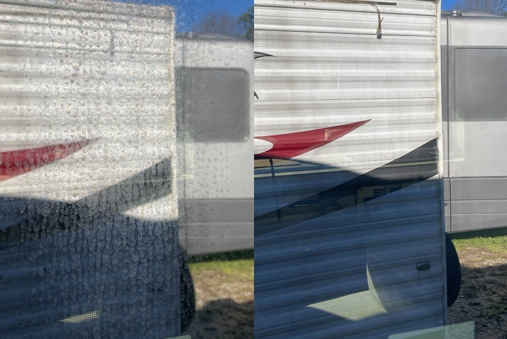 Glass water spot before and after